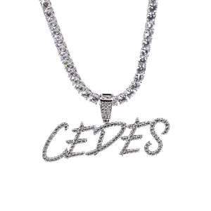 Изготовленный на заказ высокого качества в стиле «хип-хоп» 925 стерлингового серебра синтетический ледяной вне, с изображением букв алфавита, ожерелье кулон с теннис Chain925