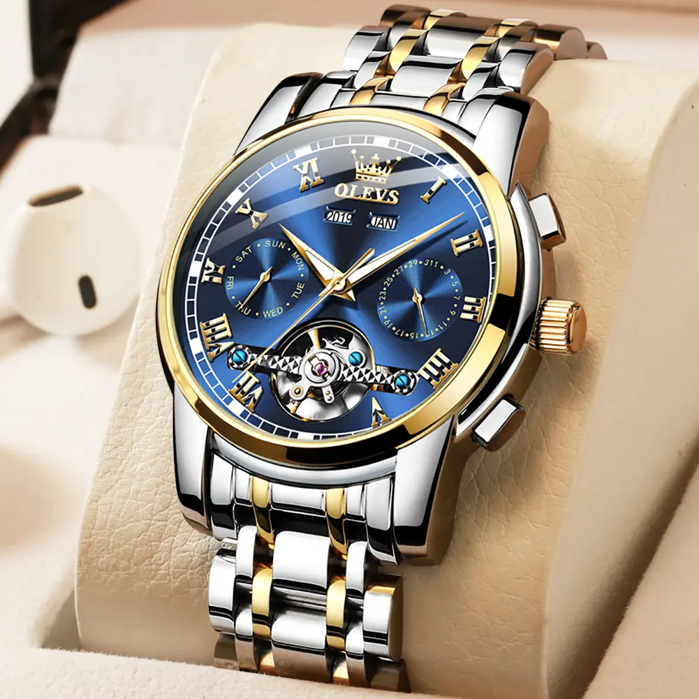 OEM Tourbillon Uhr OLEVS Luxus Skelett Armbanduhren Double Display Custom Logo Herren Automatik Mechanische Uhren