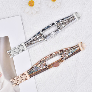 Bracelets en <span class=keywords><strong>cuir</strong></span> bohême pour femmes et filles, bracelets de montre intelligente, bijoux en perles métalliques, <span class=keywords><strong>bracelet</strong></span> de montre pour <span class=keywords><strong>Apple</strong></span> <span class=keywords><strong>Watch</strong></span> Band - Product Image 6