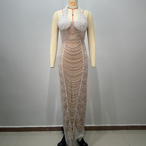 Vestido de noche sexy de lujo con lentejuelas y cuentas pesadas, cuello Halter, escote en V profundo, corte en la espalda, fiesta, <span class=keywords><strong>Bar</strong></span>, Reunión, mujer - Product Image 1