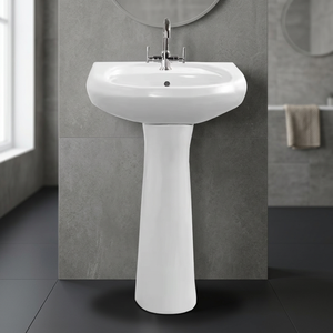 Ensemble de lavabo rectangulaire moderne en céramique blanche avec demi-pied pour salle de bain, hôpital, villa Vistaar - Product Image 5