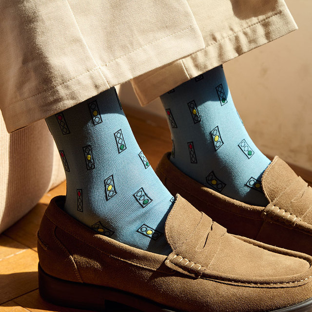 Men's Self-Designed Cotton Dress Socks Breathable Anti-Odor Exquisite Cartoon Pattern Comfortable Stylish for Daily and Work