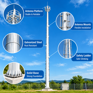 <span class=keywords><strong>Torre</strong></span> de Telecomunicaciones de Acero Galvanizado en Caliente, Monopolo de un Solo Poste para 5G 4G GSM, 20m 30m 40m OEM - Product Image 3