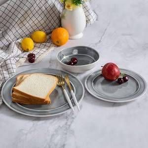 Vajilla <span class=keywords><strong>de</strong></span> <span class=keywords><strong>melamina</strong></span> gris apta para lavavajillas, juego <span class=keywords><strong>de</strong></span> vajilla ligera resistente a roturas para 4 interiores y exteriores, 12 Uds. - Product Image 4