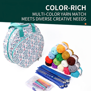 Jp Jinping Round Floral <b>Crochet</b> Storage Bag With Zipper For Home Diy Crafting <b>Kit</b> - Product Image 3