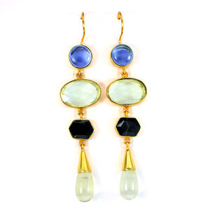 Boucles d'oreilles pendantes multi-pierres plaquées or de haute qualité, design tendance et imposant pour mariages, fêtes, fabricant en gros - Product Image 2