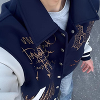 Blouson de baseball épais à imprimé lettres, style streetwear américain, robuste et élégant, coupe oversize décontractée, avec logo personnalisé pour homme