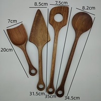 Ensemble d'ustensiles de cuisine en bois naturel, 4 pièces, résistants à la chaleur, antiadhésifs, spatule, cuillère avec trou de suspension
