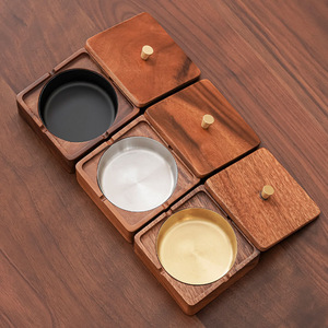 <b>Walnut</b> Wood Ashtray With Lid Square Minimalist Design Stainless Steel Inner Household Use - Product Image 2