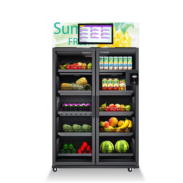 Large Capacity Commerical Supermarket Double Cabinet Intelligent Smart Fridge Vending Machine Ai Camera for Fresh Fruit & Drink