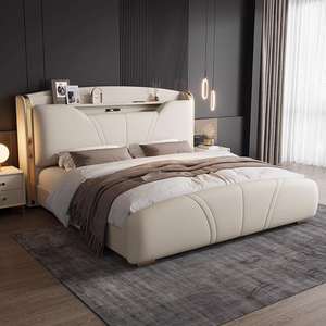 Modern <strong>LED</strong> <strong>Light</strong> Queen &amp; King Upholstered Beds with USB Port Stainless Steel &amp; Wooden Bedroom <strong>Furniture</strong> Direct Factory Supply - Product Image 2