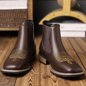 New Arrival Chelsea Boots Embroidered Slip-on Leather Boots for Men - Product Image 3