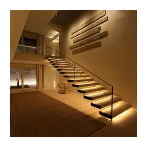 ऐस सीढ़ी आधुनिक डिजाइन कांच रेलिंग अदृश्य लकड़ी के बक्से कदम अस्थायी सीढ़ियों