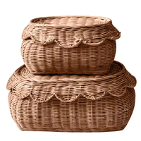 Cesta de Almacenamiento Circular de Diseño de Dibujos Animados Multifuncional Ecológica de PP Personalizada, Bandeja de Exhibición de Frutas Tejida a Mano con Tapa, para Escritorio y Hogar