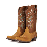 Botas Vaqueras al por Mayor para Mujer, de Cuero Genuino, Estilo Occidental, con Bordado de Mariposa, Zapatos de Moda para Chicas, Estilo Desierto