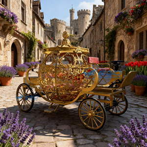 Chariot électrique sculpté doré en forme de citrouille, chariot de défilé touristique, chariot de visite sans chevaux, chariot électrique Cendrillon en forme de citrouille - Product Image 4