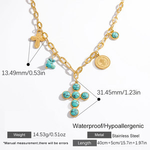 Collier pendentif croix anti-ternissement en or massif 18 carats avec perles en acier inoxydable, articles religieux catholiques, produits pour femmes et filles - Product Image 6