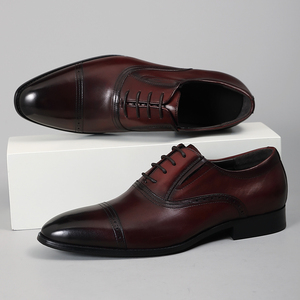 Zapatos de vestir formales cómodos para hombre, Brogue de punta de ala de cuero genuino con cierre de cordones, diseño suave para Bodas de primavera y otoño - Product Image 1