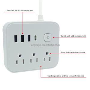 Phẳng cắm mở rộng dây điện dải với bảo vệ tăng, Bán Hot 3 Outlet Mỹ tiêu chuẩn ổ cắm điện với USB A + USB C Cổng - Product Image 4