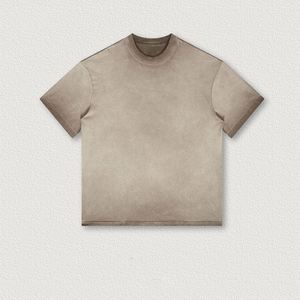 เสื้อยืดแขนสั้นคอกลมสไตล์อเมริกันเรโทรผ้าหนาน้ำหนักมากพิมพ์ลายย้อมสีแบบวอช สำหรับผู้ชาย - Product Image 6