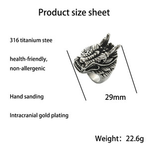 <b>Dragon</b> <b>Ring</b> Men's Stainless Steel Animal Design Retro Punk Style Silver Color Jewelry Gift 26057 - Product Image 4