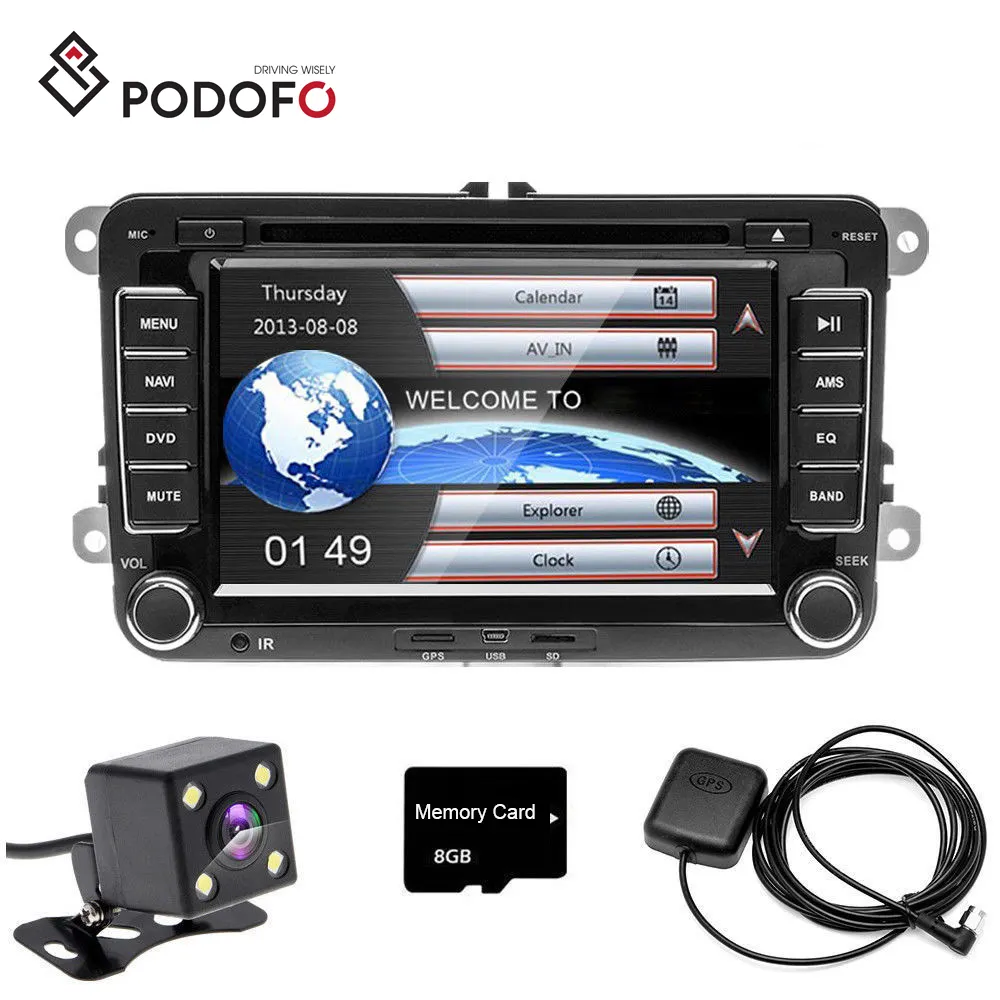 Podofo Autoradio 2 दीन कार डीवीडी प्लेयर जीपीएस नवी बीटी + कैमरा के लिए VW/गोल्फ 5/PASSAT/TOURAN/TIGUAN/पोलो/चायदान जर्मनी