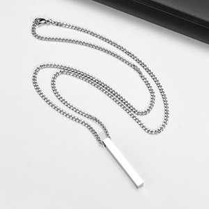 Collier pendentif carré vierge en acier inoxydable pour homme, haute qualité, avec barre de gravure de nom, vente en gros - Product Image 5