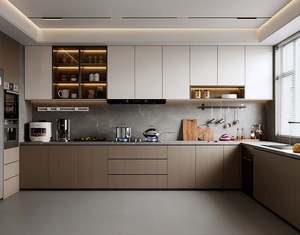 Juego de Muebles de Cocina Modernos Personalizados con Vidrio y Grifo, Gabinetes de Tablero de Melamina Contemporáneos, Cestas de Cajones, Fregaderos - Product Image 1