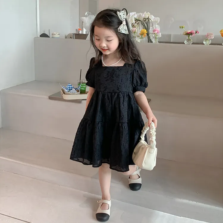 핫 잘 팔리는 100% Polyester 스퀘어 (times Square) Collar Short Sleeve Dress Custom Kids 여름 Dress Girls