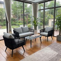 Ensemble de meubles d'extérieur en aluminium 5 pièces, canapé modulaire en rotin, table basse en osier imperméable, design nordique décontracté