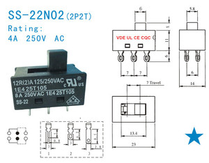 Công tắc trượt PCB 4 vị trí SS-22N02 Công tắc trượt 3 vị trí với tối đa 250V - Product Image 2
