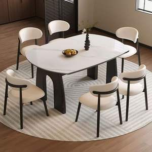 <b>Extendable</b> <b>Round</b> Slab Dining <b>Table</b> <b>And</b> <b>Chairs</b> Set 6 Piece For Dining Room Home Use - Product Image 4