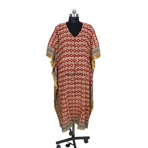 Vestidos Kaftan de Algodón Tejido a Mano en India, Ecológicos, con Estampado Floral, Largos hasta el Suelo, Casuales, Talla Única, Cintura Natural para Mujer - Product Image 1
