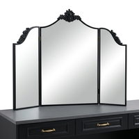 Miroir pliant à trois faces de style européen vintage avec motifs sculptés - Miroir de maquillage pour coiffeuse