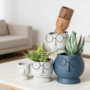 Maceta <span class=keywords><strong>de</strong></span> Cerámica con Forma <span class=keywords><strong>de</strong></span> Cara y Diseño <span class=keywords><strong>de</strong></span> Muñeca para Decoración del Hogar y Jardín, Juego <span class=keywords><strong>de</strong></span> Macetas para Suculentas para Escritorio - Product Image 4