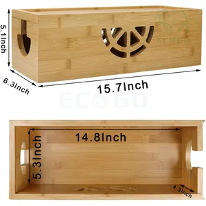 Fashional Utility Bamboo Cable Box Stylish Cord Organizer Extra Large Cable Management Box With Lid For Cords Power Strips