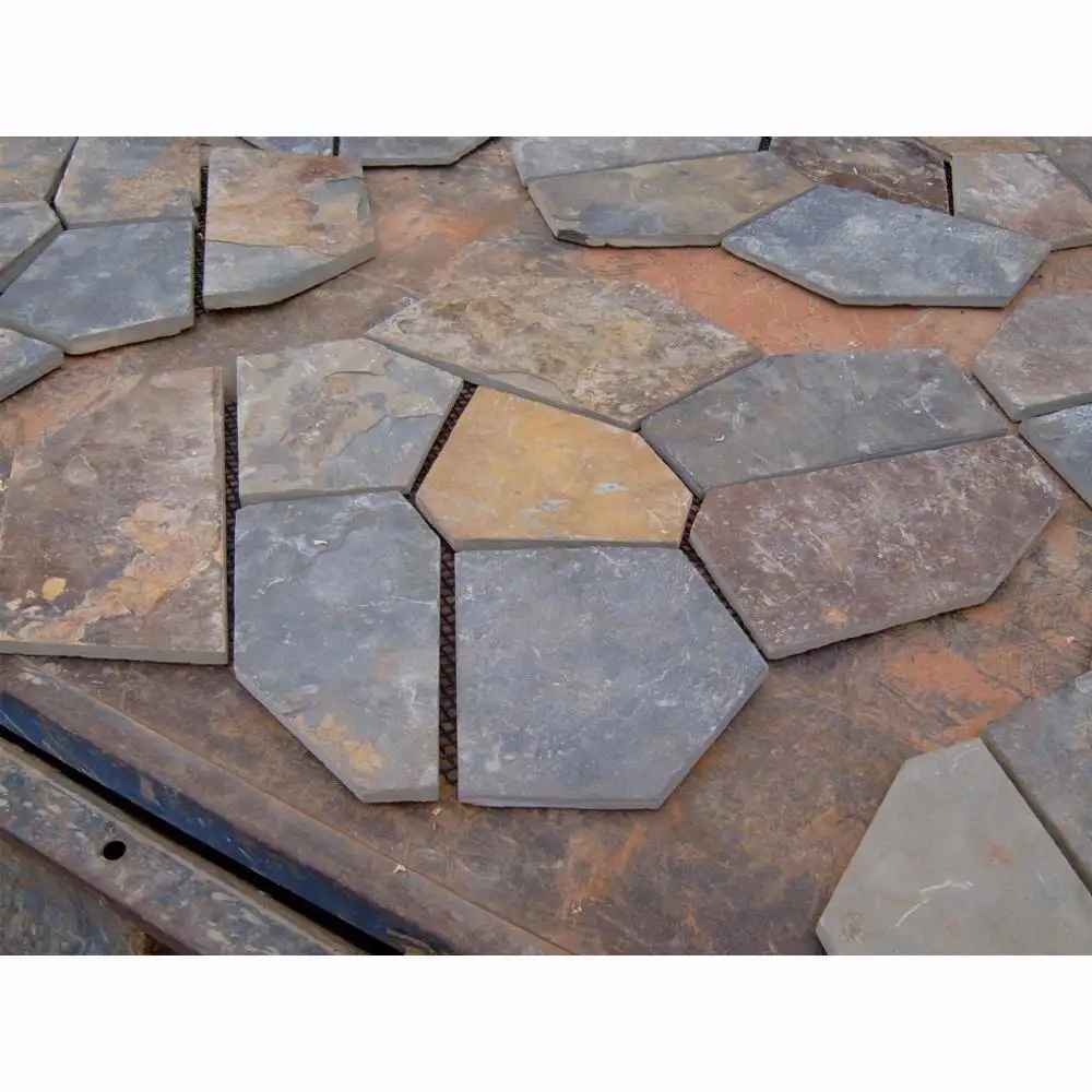 natual rusty hexagon slate stone net pastes raw crystal paving stone