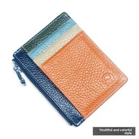 Portefeuille en cuir de première qualité pour permis de conduire, porte-monnaie zippé, porte-cartes unisexe en cuir de vachette première couche, design contrasté
