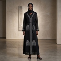 Robe Kaftan Moderne Ample et Respirante en Polyester et Soie, Imprimé Artistique, 2 Pièces, Manches Courtes, pour Femmes Musulmanes, Style Africain