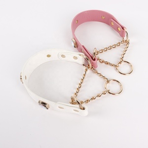 <span class=keywords><strong>Collar</strong></span> de lujo personalizado de germen y hardware, collares de perro <span class=keywords><strong>Martingale</strong></span> de cuero ajustable ancho negro blanco rosa con cadena - Product Image 4