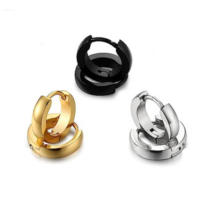 <b>Titanium</b> Steel Hoop Earrings 10mm Round Geometric Fashion Jewelry For Women Men Ear <b>Studs</b> Silver Gold Black Color Options - Product Image 4