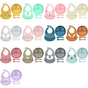 Juego de alimentación de silicona para bebé, vajilla infantil, juego de comedor, plato de oso, cuenco con patrón, babero, cubiertos de acero inoxidable, logotipo personalizado - Product Image 5