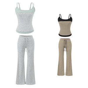 ชุดคามิโซลลายทางลำลองของผู้หญิงสำหรับฤดูร้อนกางเกงรัดเอวแนบเนื้อทรงหลวมสีพื้นทรงสกินนี่ - Product Image 1