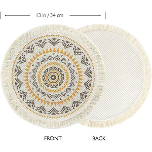 Boho Chic <strong>Dining</strong> Placemats Fashionable Woven Color Cotton Pad with Round Pattern Plaid Style Table <strong>Cover</strong> for Weddings - Product Image 4