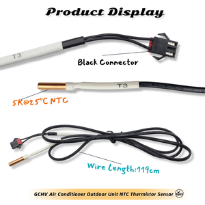 GCHV GIWEE 10K 25 ℃   Sonde de température NTC avec connecteur noir et fil intérieur bleu pour unité extérieure AC HVAe - Product Image 2