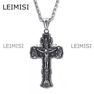 Retro Ruso Ortodoxo Cruz Colgantes Acero Inoxidable Jesucristo Crucifijo Guardar y Proteger Cruz Collar - Product Image 3