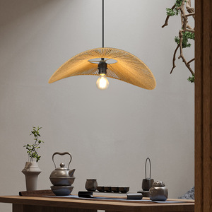 Bamboo Woven Pendant <b>Light</b> Round E26 LED Single Head Chandelier For Living Room Home Decor - Product Image 2
