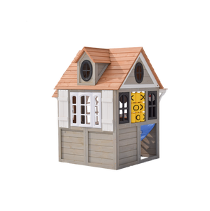 Casita de Juegos de Madera Gris para Niños, Casita de Juegos para Patio Trasero con Mostrador, Pared de Tres en Raya y Puerta con Huellas de Patas - Product Image 1