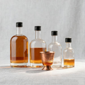 Botella de licor de vidrio redondo transparente con tapón de rosca para whisky vino Vodka <span class=keywords><strong>Gin</strong></span> Ron bebidas botella de vidrio - Product Image 1