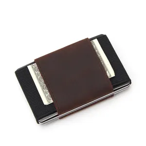 Fashion Front Pocket Slim Card Holder Wallet Stitching Genuine Leather Elastic Wallet